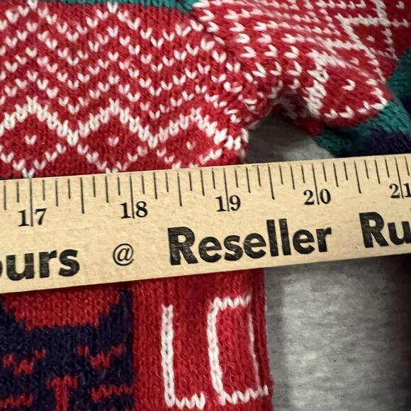 H&M Ugly Christmas Sweater Womens Small Red Pink Fair Isle HoHoHo Cat - Picture 9 of 10